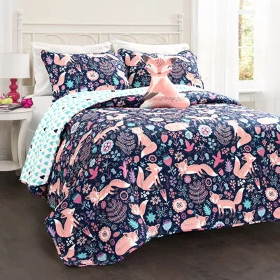 Lush Decor 4 - Piece Quilt Set In Navy,pink