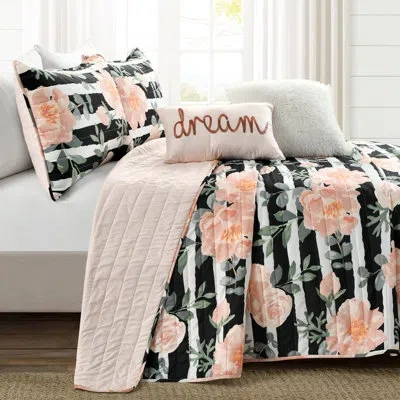 Lush Decor Amara Black/dusty Rose Microfiber Reversible Quilt Set In Black;dusty Rose