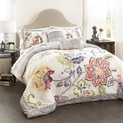 Lush Decor Aster Microfiber Traditional Comforter Set In Green;yellow;orange;purple;off-white;pea