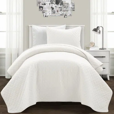 Lush Decor Ava Diamond Oversized Cotton Quilt White 3pc Set Cal King