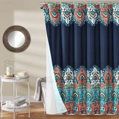 Lush Decor Bohemian Meadow 14 Piece Paisley Set + Hooks In Navy