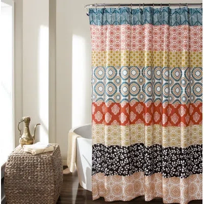 Lush Decor Bohemian Stripe Striped Single Shower Curtain In Blue,orange,black
