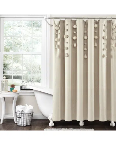 Lush Decor Lush Décor Boho Pom Pom Tassel Linen Shower Curtain In Sand