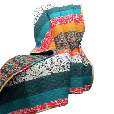 Lush Decor Boho Stripe Cotton Blanket In Blue;orange