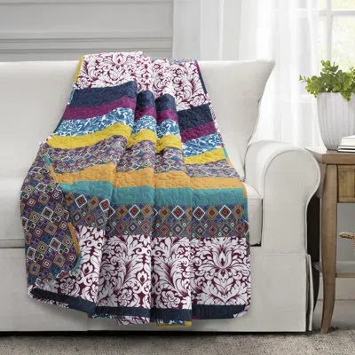 Lush Decor Boho Stripe Reversible Coverlet Set In Purple,yellow