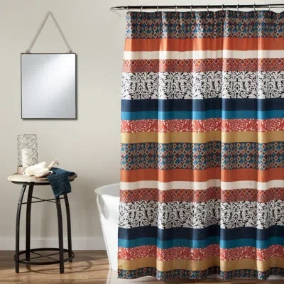 Lush Decor Boho Stripe Striped Single Shower Curtain In Turquoise,orange