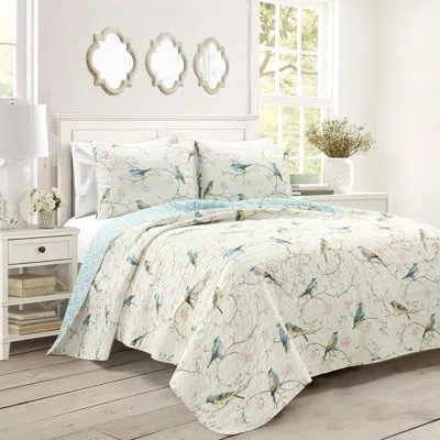 Lush Decor Botanical Bird And Flower Botanical Bird And Flower Oversized Reversible Quilt In Beige,blue,brown