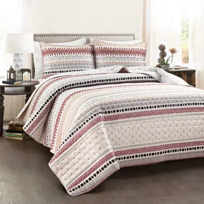 Lush Decor Brick Red/neutral Microfiber Reversible 3 Piece Quilt Set In Brick Red,neutral