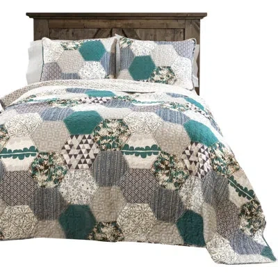 Lush Decor Briley Cotton Reversible 3 Piece Quilt Set In Turquoise