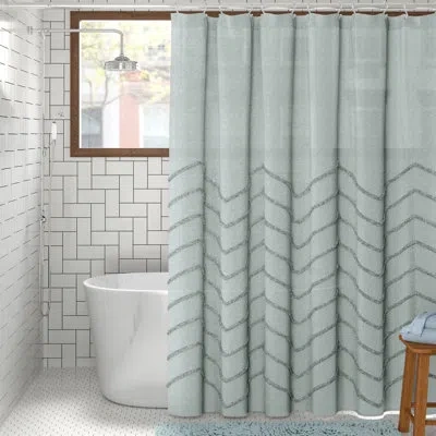 Lush Decor Chenille Chevron Cotton Geometric Single Shower Curtain In Pastel Blue