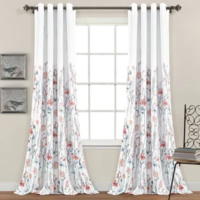 Lush Decor Clarissa Window Floral Room Darkening Thermal Grommet Curtain Panels In Green,white,coral