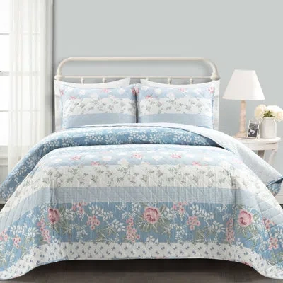 Lush Decor Cottage Core Flower Stripe Oversized Reversible Cotton In Blue,white,pink