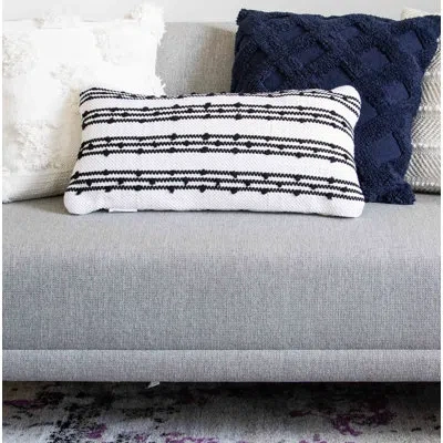Lush Decor Cotton Striped 24'' Throw Pillow In Black;white