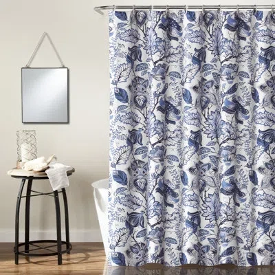 Lush Decor Cynthia Jacobean Floral Single Shower Curtain In Blue