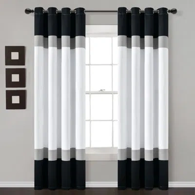 Lush Decor Dervis Light Filtering Window Curtain Panels Navy/gold 52x84 Set In Black
