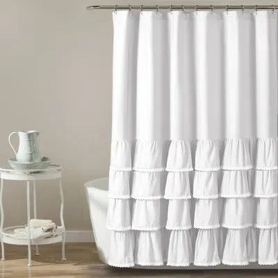 Lush Decor Ella Lace Ruffle Solid Color Single Shower Curtain In White