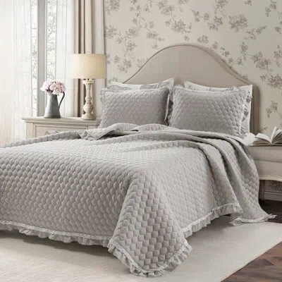 Lush Decor Ella Microfiber 3 Piece Quilt Set In Light Gray