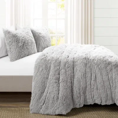 Lush Decor Emma Faux Fur Microfiber 3 Piece Duvet Cover Set In White