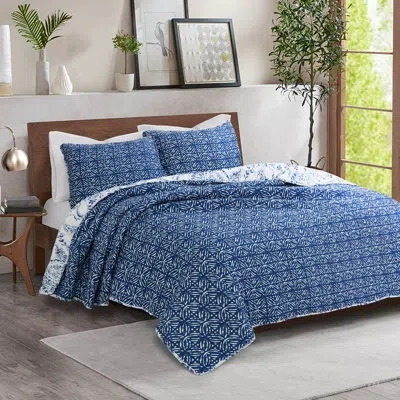 Lush Decor Erindale Navy/blue Reversible 3 Piece Quilt Set In Blue;navy