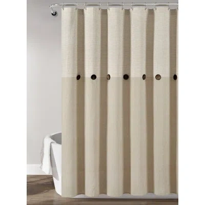 Lush Decor Farmhouse Button Stripe Yarn Dyed Woven Cotton 100% Cotton Striped Single Shower Curtain In Linen