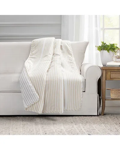 Lush Decor Farmhouse Drew Stripe Silver-infused Antimicrobial Throw In Neutral
