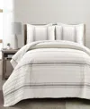 Lush Decor Farmhouse Stripe Reversible Cotton 3-piece Quilt Set, King In Gray