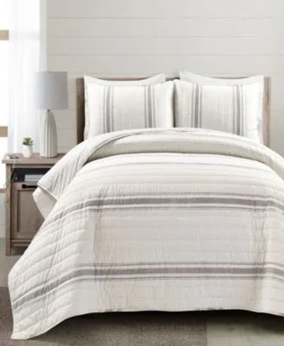 Lush Decor Farmhouse Stripe Reversible Cotton Quilt Sets In Dark Gray