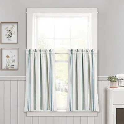 Lush Decor Farmhouse Stripe Striped Ruffled Window Valance In Navy,white