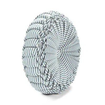 Lush Decor Farmhouse Ticking Stripe Yarn Dyed  Pleated Round Pillow Cover & Insert In Blue