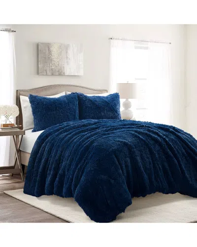 Lush Decor Fashion Emma Faux Fur Oversized Comforter In Blue
