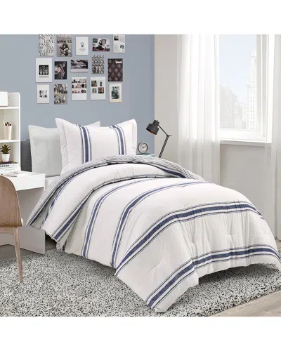 Lush Decor Fashion Farmhouse Stripe Reversible Cotton Comforter In Blue