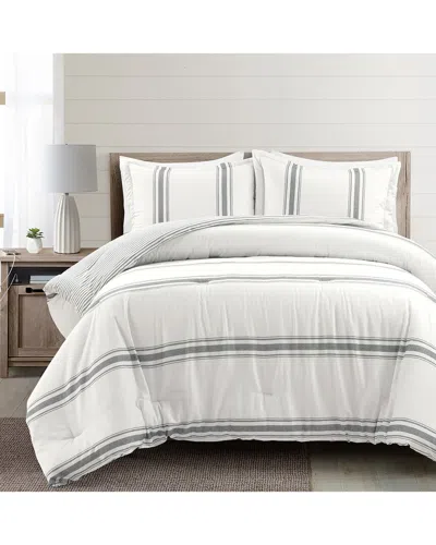 Lush Decor Fashion Farmhouse Stripe Reversible Cotton Comforter In Gray