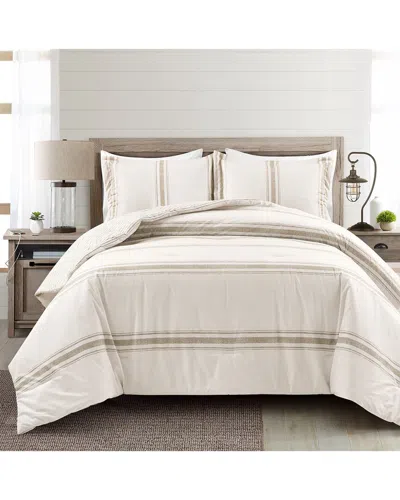 Lush Decor Fashion Farmhouse Stripe Reversible Cotton Comforter In Neutral