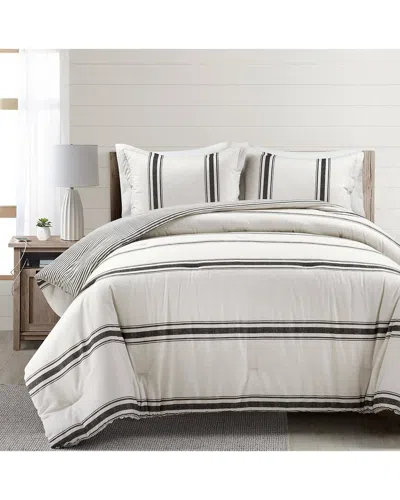 Lush Decor Fashion Farmhouse Stripe Reversible Oversized Cotton Comforter In Black