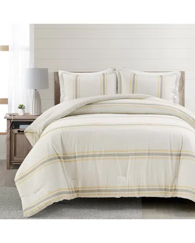 Lush Decor Fashion Farmhouse Stripe Reversible Oversized Cotton Comforter In Yellow