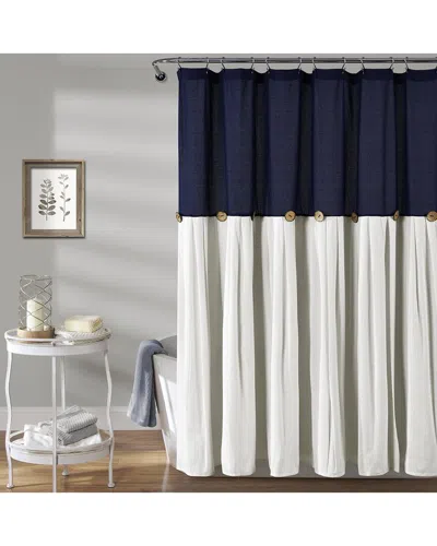 Lush Decor Fashion Linen Button Shower Curtain In Blue