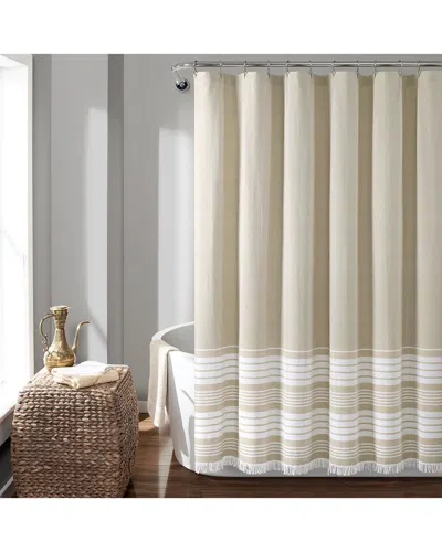 Lush Decor Fashion Nantucket Yarn Dyed Cotton Tassel Fringe Shower Curtain In Brown