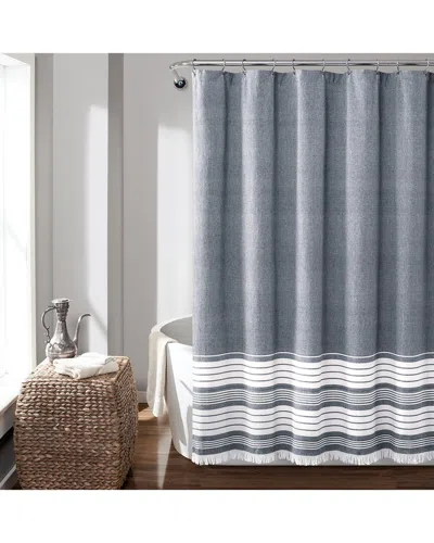 Lush Decor Fashion Nantucket Yarn Dyed Cotton Tassel Fringe Shower Curtain In Navy