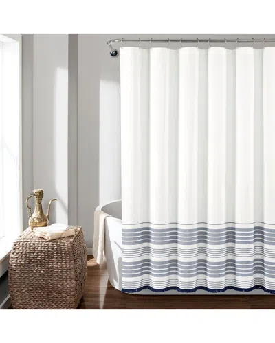 Lush Decor Fashion Nantucket Yarn Dyed Cotton Tassel Fringe Shower Curtain In White