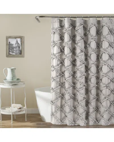 Lush Decor Fashion Ruffle Diamond Shower Curtain In Gray