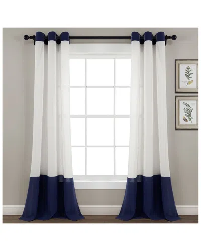 Lush Decor Faux Linen Grommet Colorblock Window Curtain Single Panel In Navy