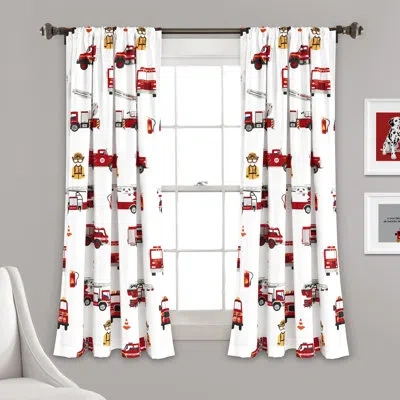 Lush Decor Fire Truck Room Darkening Curtain Panels Pair Drapes (set Of 2) In Red