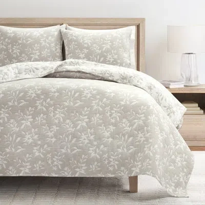 Lush Decor Floral Jacquard Reversible Soft Matelassé Quilt 3pc Set In Beige