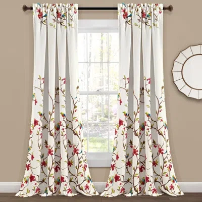 Lush Decor Floral Room Darkening Thermal Rod Pocket Curtain Panel In Red,green,beige