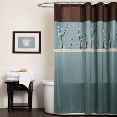 Lush Decor Floral Single Shower Curtain In Blue;brown