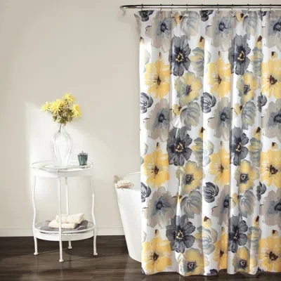 Lush Decor Floral Single Shower Curtain In Yellow,gray