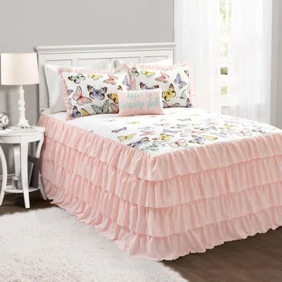Lush Decor Flutter Butterfly Pink Microfiber Coverlet / Bedspread Set
