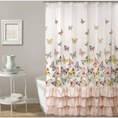 Lush Decor Flutter Butterfly Shower Curtain In Pink