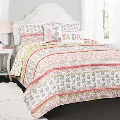 Lush Decor Fox Ruffle Stripe Microfiber Reversible Quilt Set