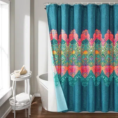 Lush Decor Galleria 14 Piece Paisley Shower Curtain Set + Hooks In Navy